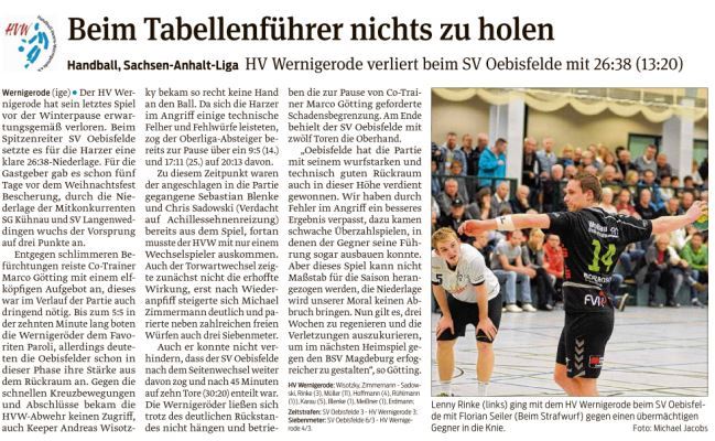 Volksstimme Spielbericht vom Match der 1. Mannschaft in Oebisfelde